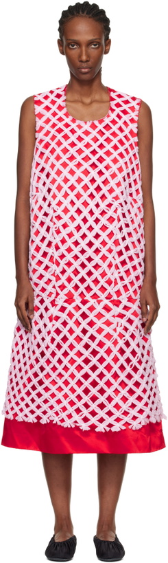 Photo: Comme des Garçons Red & Pink Tulle Braided Mesh Midi Dress