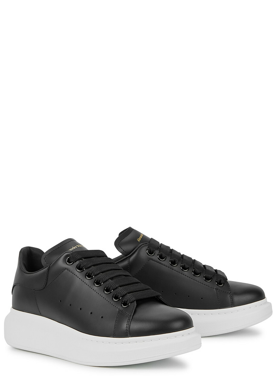 Alexander McQueen Oversized Black Leather Sneakers, Sneakers, Black