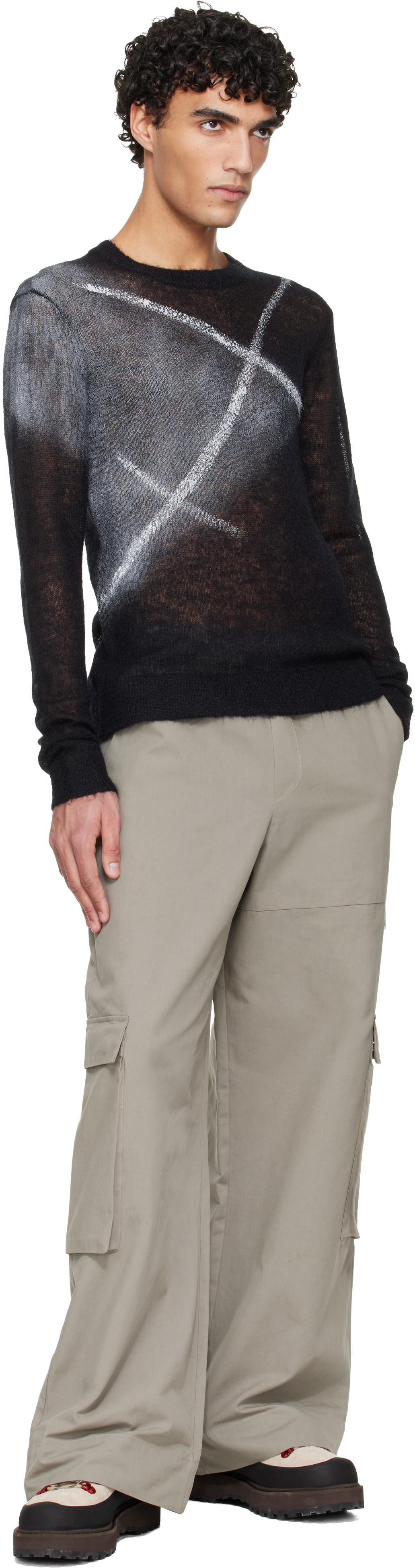 HELIOT EMIL Black Fluxus Crewneck Sweater
