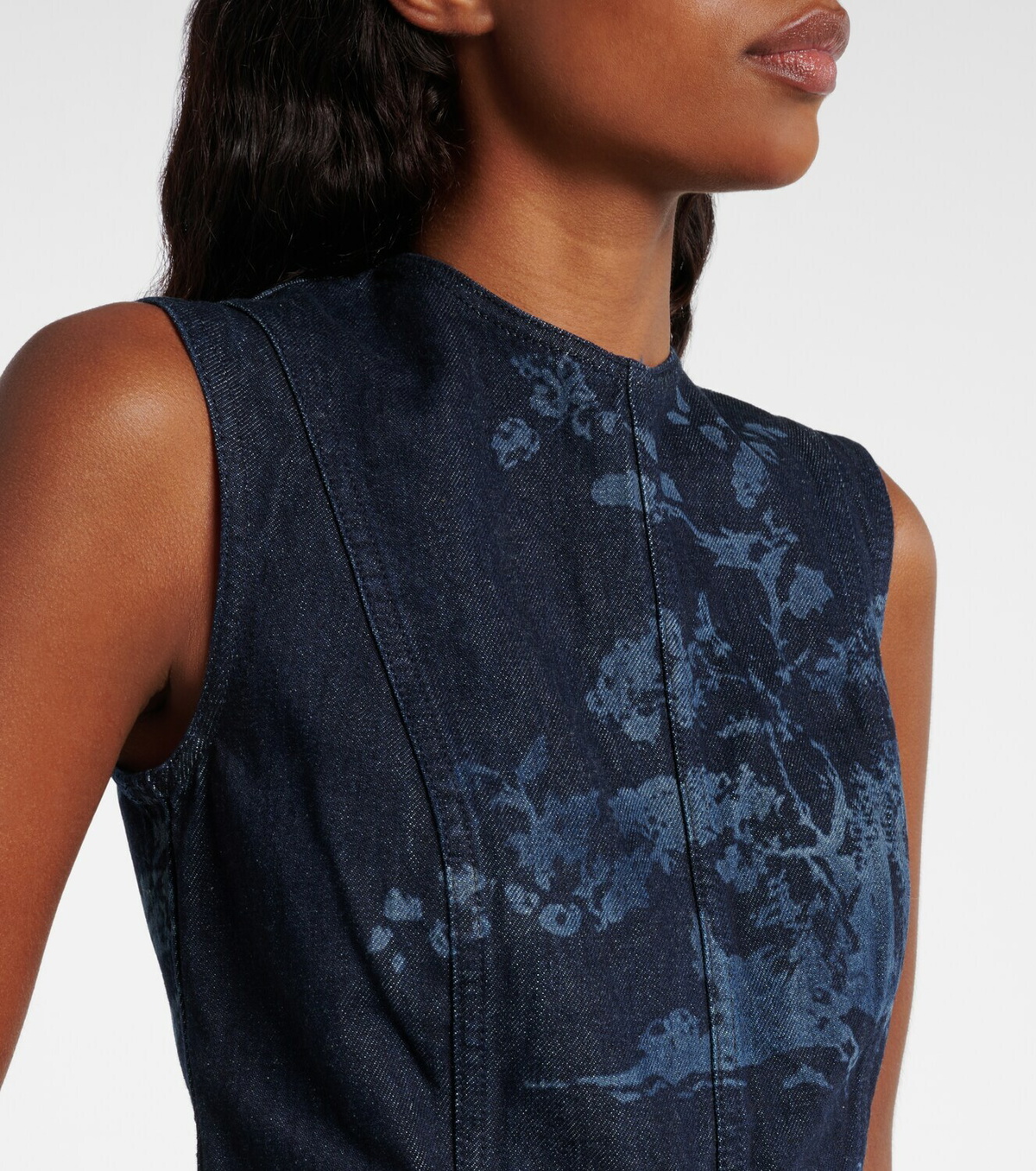 Erdem Embroidered cotton denim pencil dress