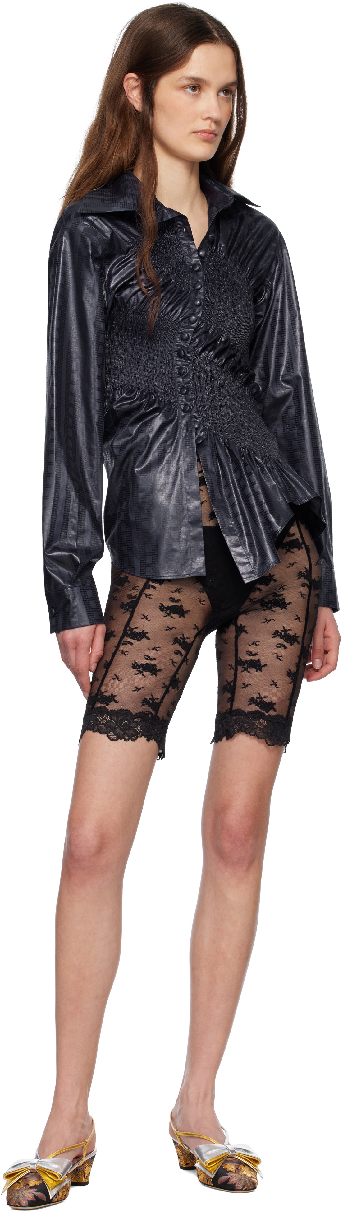 Yuhan Wang Black Lace Biker Shorts