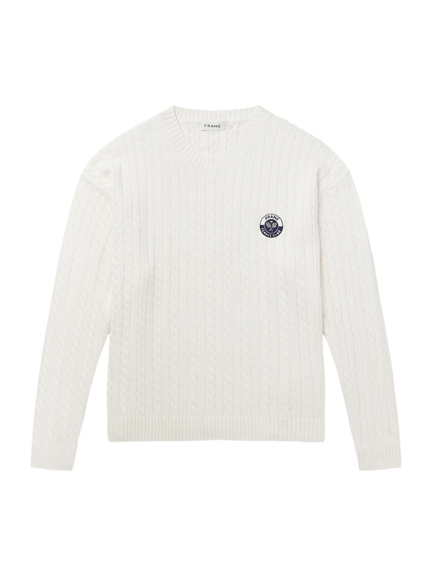Photo: FRAME - Logo-Embroidered Cable-Knit Cotton and Wool-Blend Sweater - Neutrals