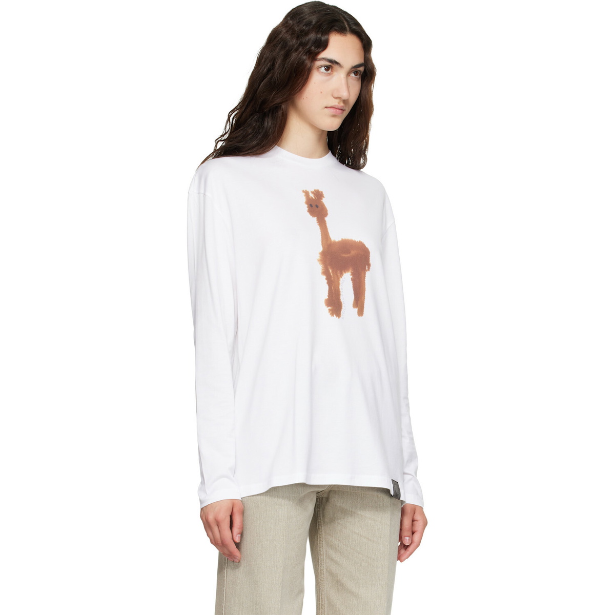 Stella McCartney White Watercolour Alpaca Long Sleeve Cotton T-shirt