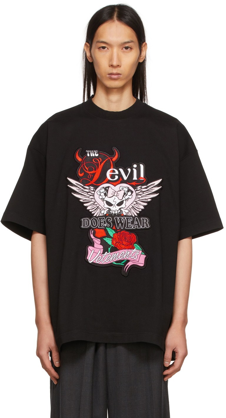 VETEMENTS Black 'Devil Wears Vetements' Patched T-Shirt Vetements