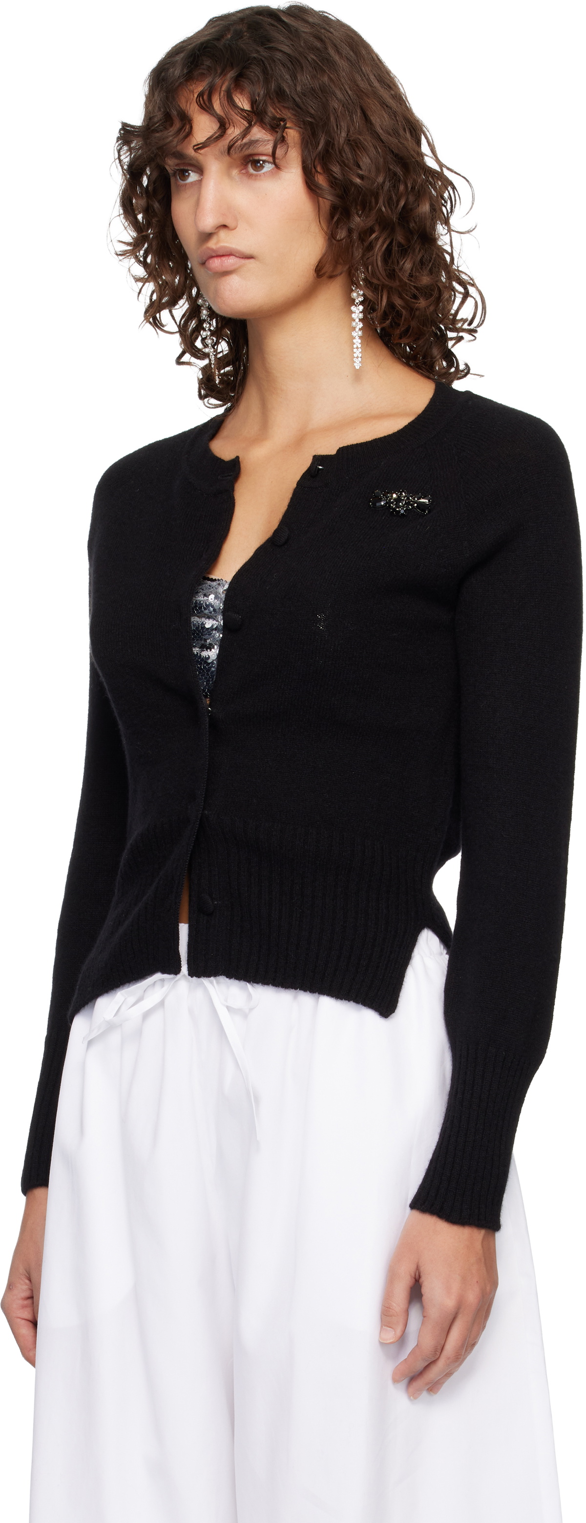 Simone Rocha Black Embellished Relaxed Cashmere Cardigan