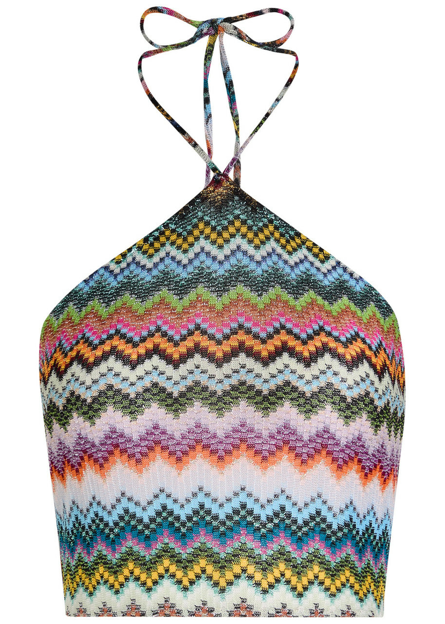 Missoni Zigzag Halterneck Metallic-knit top Multicoloured
