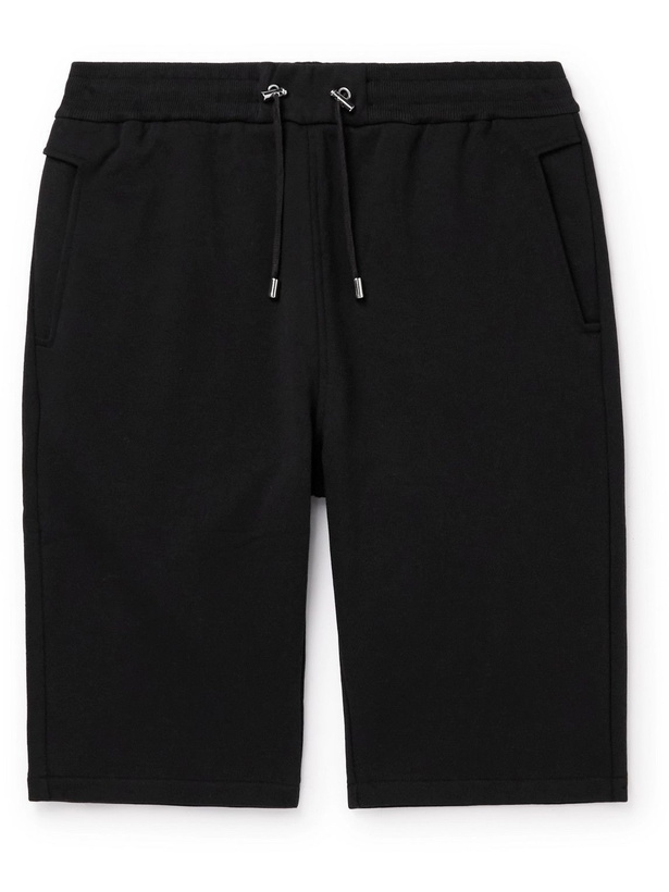 Photo: Balmain - Slim-Fit Logo-Flocked Cotton-Jersey Drawstring Shorts - Black