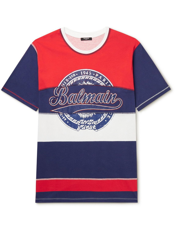 Photo: Balmain - Logo-Print Cotton-Jersey T-Shirt - Blue