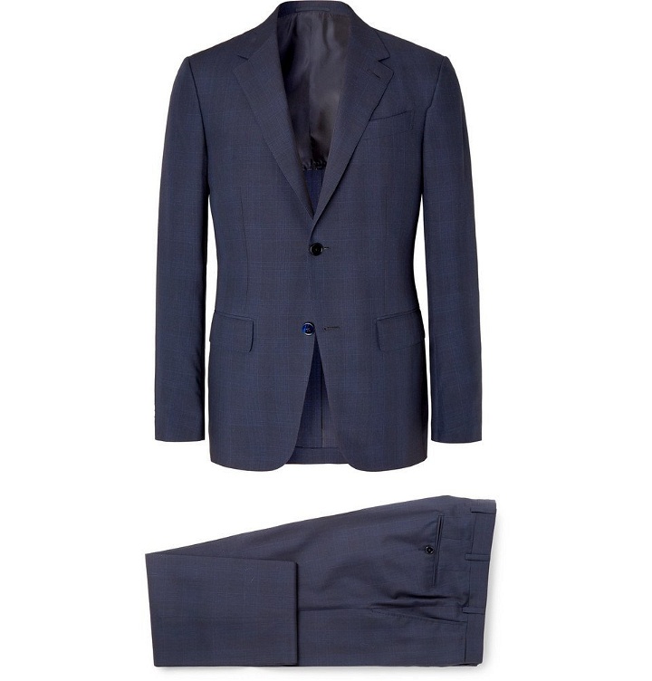 Photo: Ermenegildo Zegna - Navy Slim-Fit Checked Wool and Silk-Blend Suit - Navy