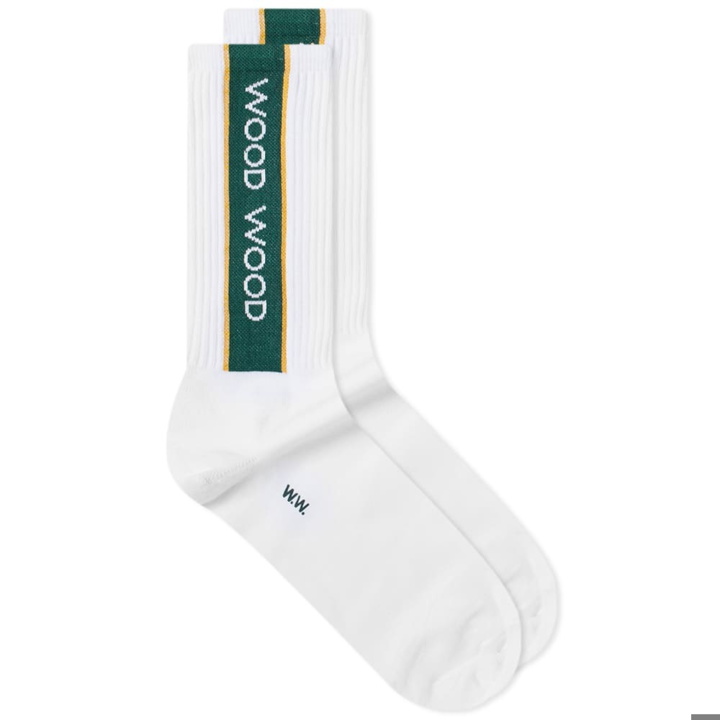 Photo: Wood Wood Men's Conor Logo Sports Socks in Hunter Green