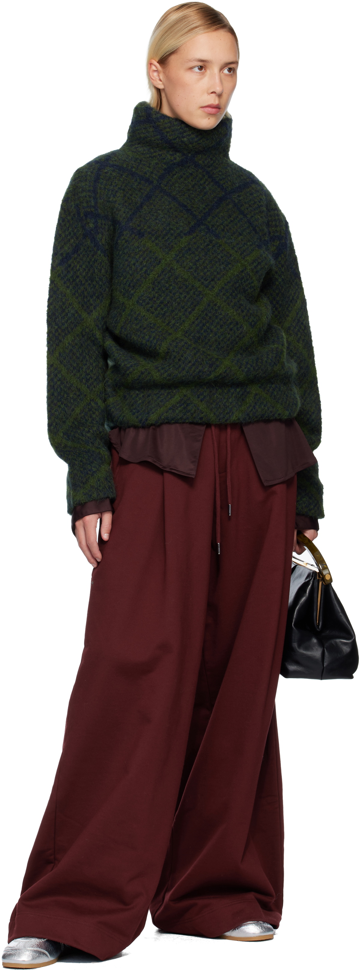 Dries Van Noten Navy & Green Jacquard Turtleneck
