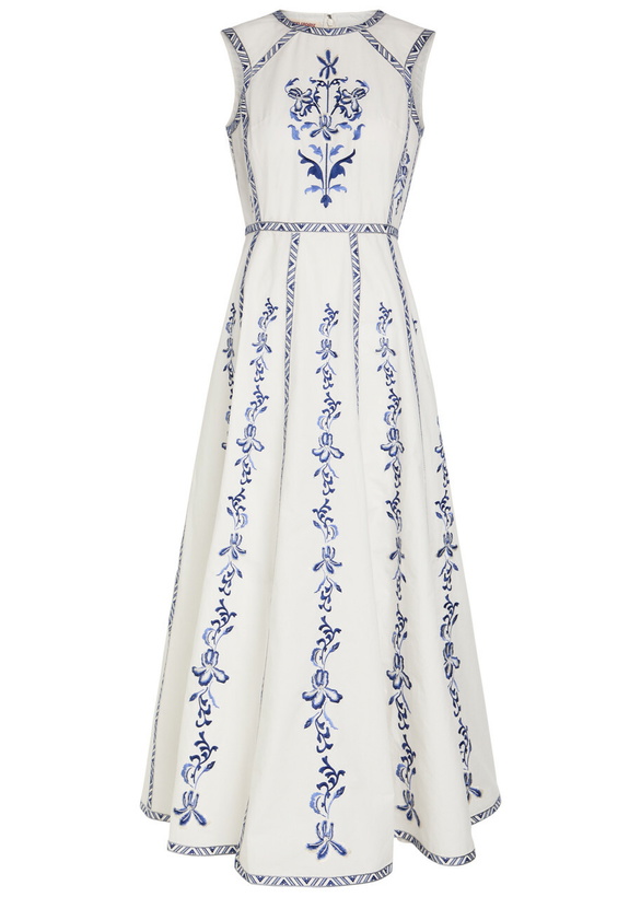 Photo: Emporio Sirenuse Clodette Embroidered Cotton-poplin Midi Dress White And Blue