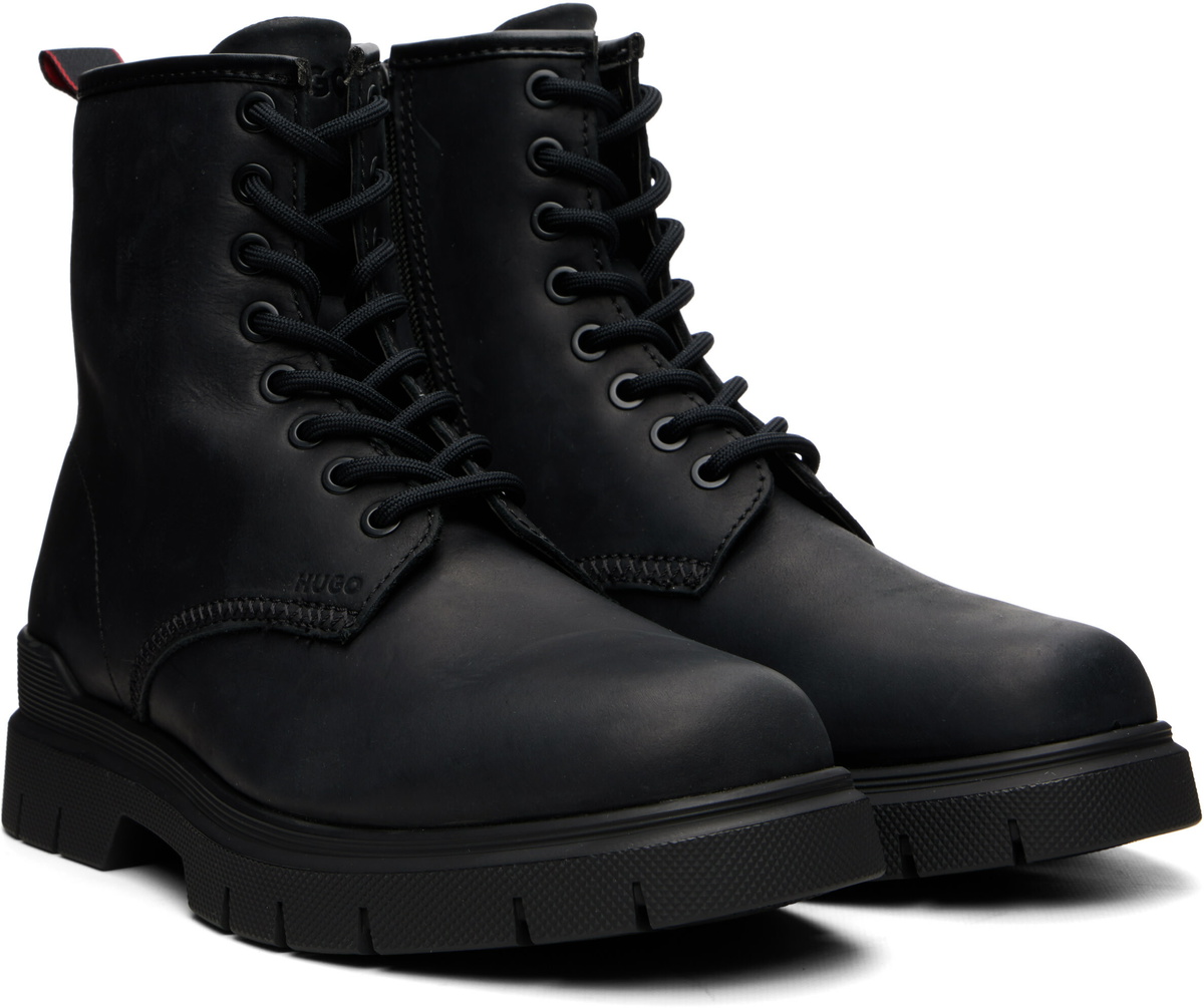 Hugo Black Faux-Leather Combat Boots