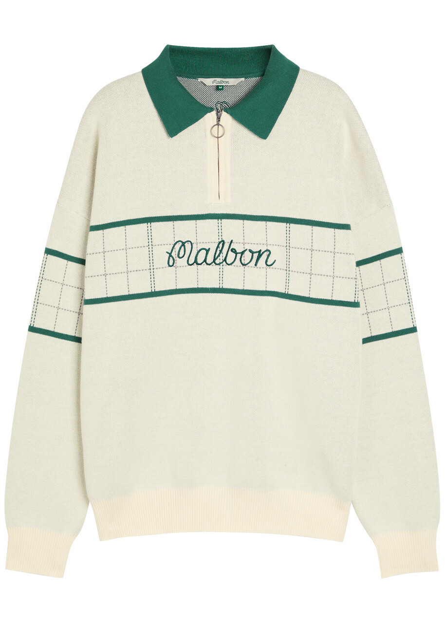 Malbon Bennet Logo-embroidered Cotton Polo Jumper Beige