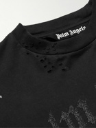 Palm Angels - Distressed Logo-Embellished Cotton-Jersey T-Shirt - Black