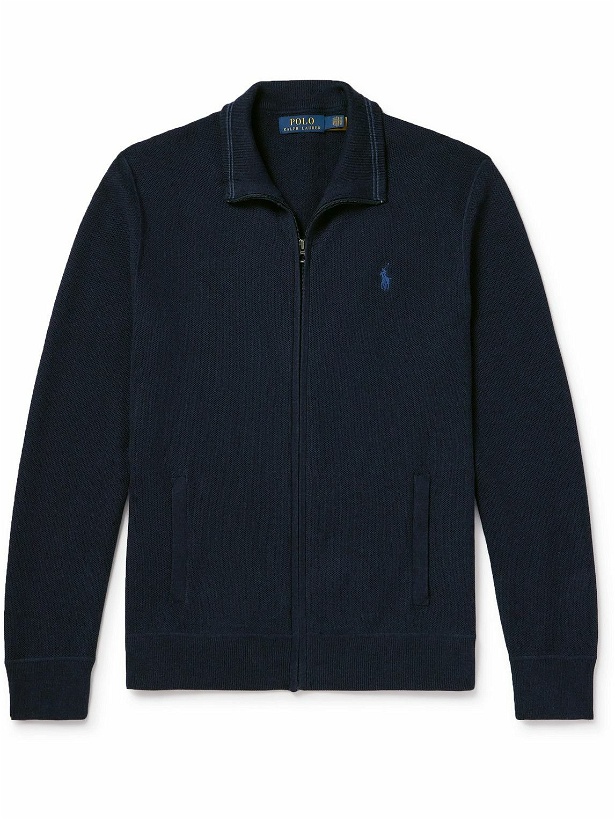 Photo: Polo Ralph Lauren - Logo-Embroidered Honeycomb-Knit Cotton Sweater - Blue
