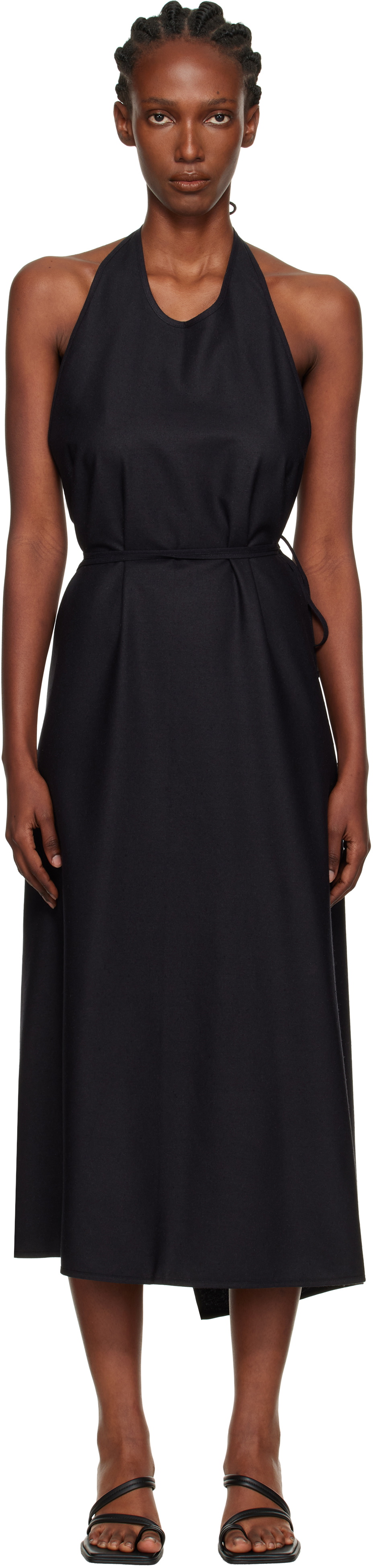Baserange Black Apron Midi Dress