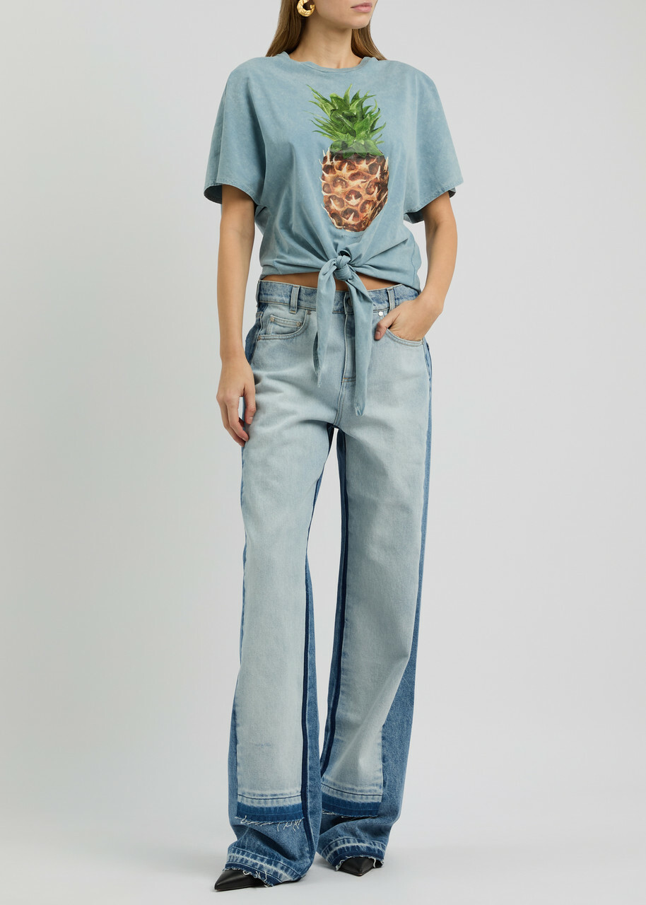 Stella Mccartney Pineapple-print Faded Cotton T-shirt Blue
