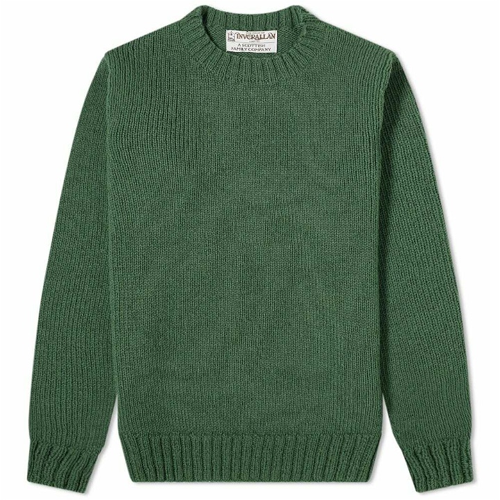 Photo: Inverallan Men's 15A Hand Framed Shetland Crew Knit in Forest
