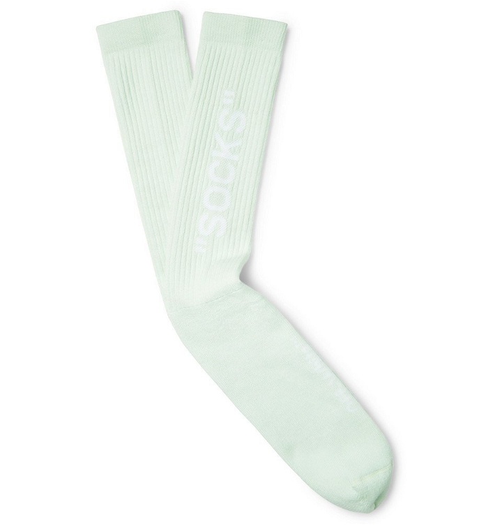 Photo: Off-White - Intarsia Stretch Cotton-Blend Socks - Men - Green