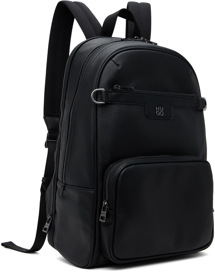 Hugo Boss Computer Backpack Hugo Black Grained Faux-Leather Stacked Logo Trim Backpack Hugo Boss