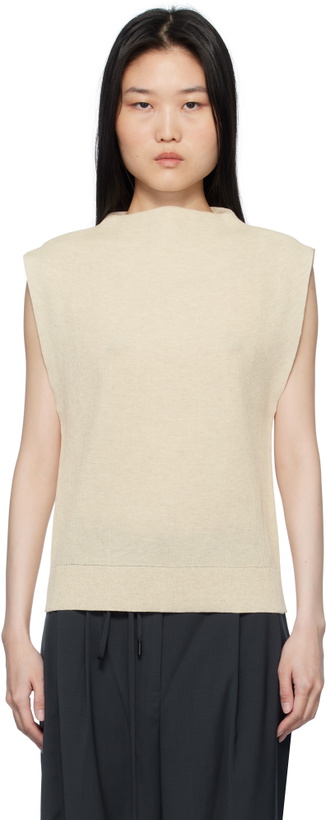 Photo: LE17SEPTEMBRE Beige Ribbed Mock Neck Knit Sweater