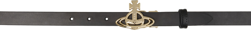 Vivienne Westwood Black & Gold Small Line Orb Buckle Belt Vivienne