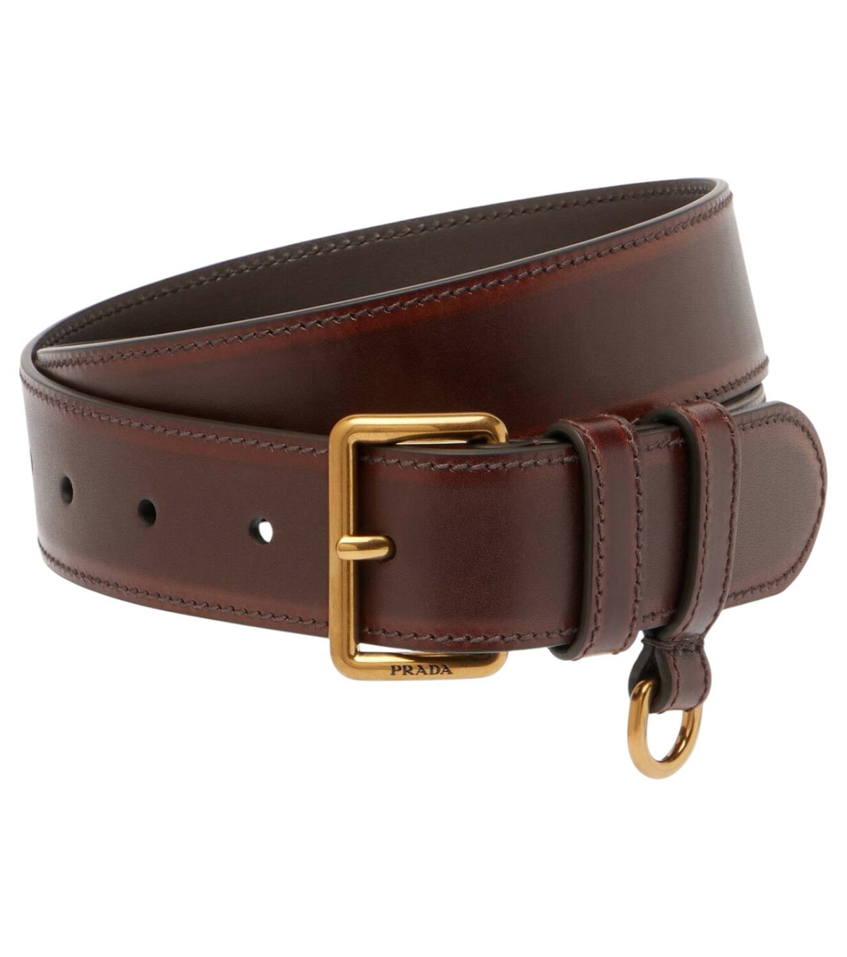 ★関税込★PRADA★プラダ Brown leather belt ベルト★BROWN★ $600 Prada Studded Silvertone Hardware Ebano Brown Leather