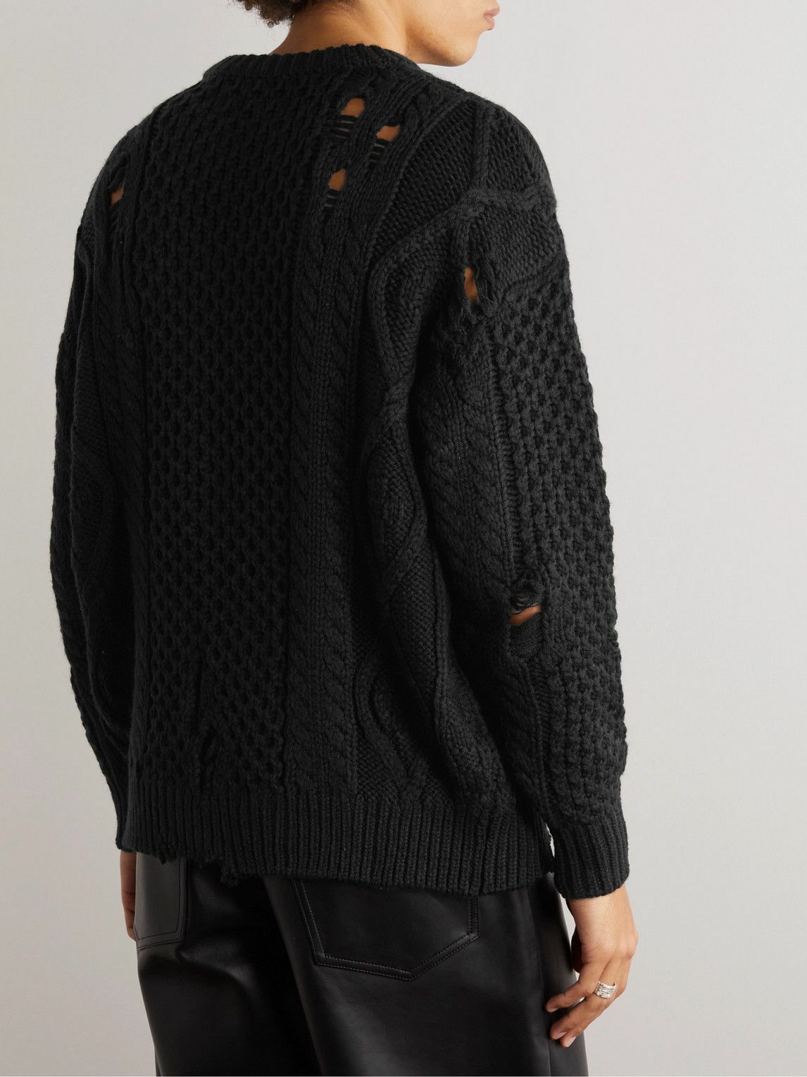 Neighborhood - Savage Distressed Cable-Knit Sweater - Black Neighborhood