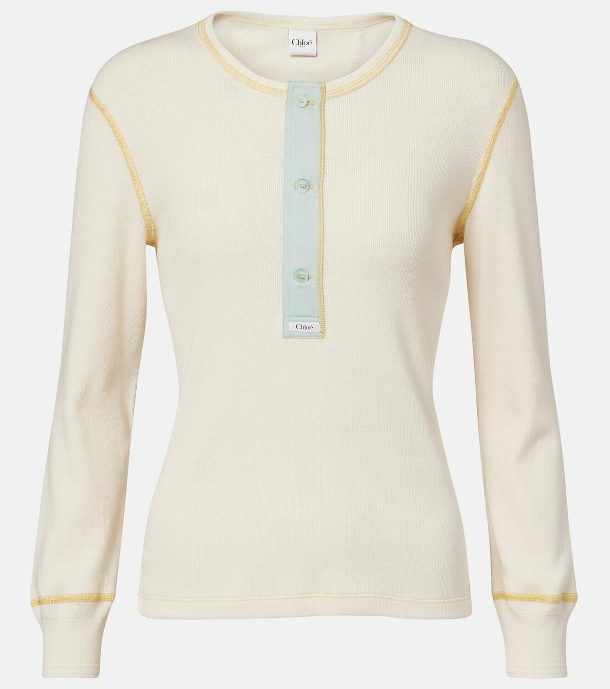 Chloé Ribbed-knit cotton jersey Henley shirt