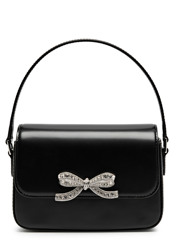 Photo: Self-portrait Micro bow Glossed Leather top Handle bag - Black - One Size