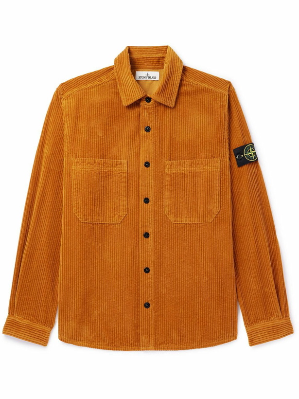 Photo: Stone Island - Logo-Appliquéd Garment-Dyed Cotton-Corduroy Shirt Jacket - Orange