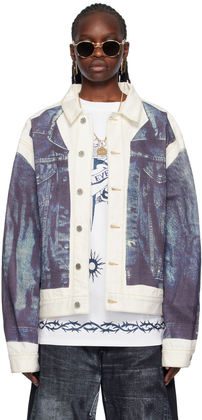 Jean Paul Gaultier White & Blue Trompe L'œil Denim Jacket Jean 