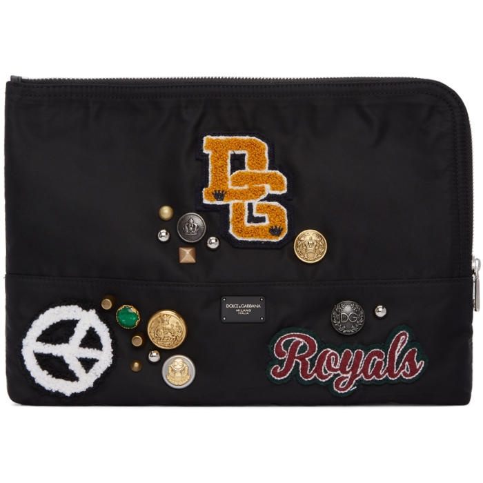Photo: Dolce and Gabbana Black Brooches and Patches Pouch 