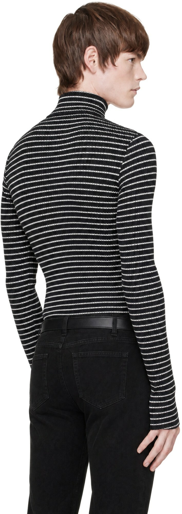 Ernest W. Baker Black Striped Turtleneck
