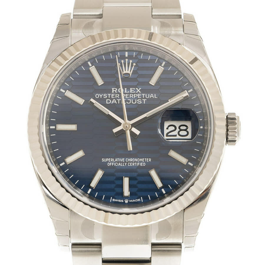Rolex Datejust 36 Quartz Chronometer Bright Blue Motif Dial Watch 126234BLFSO