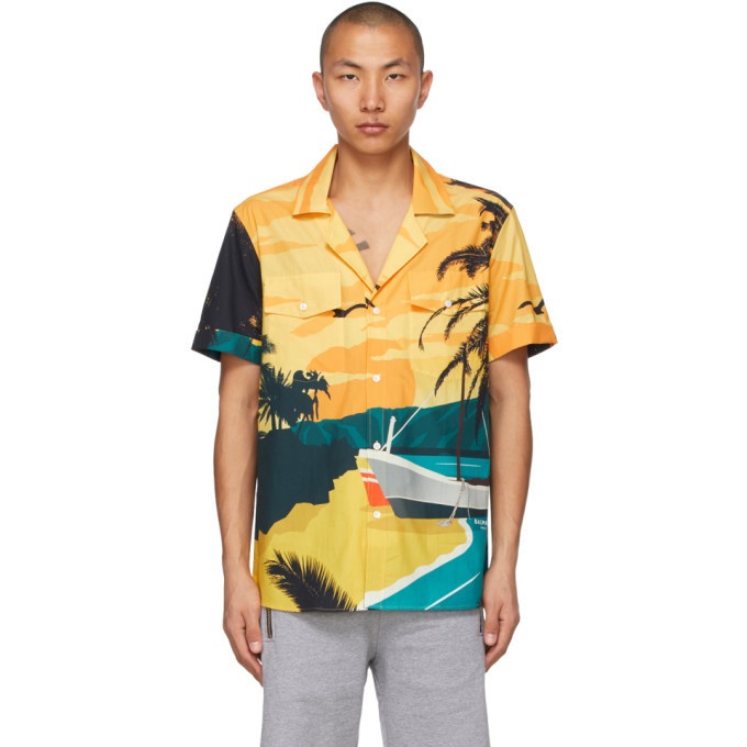 Photo: Balmain Multicolor Beach Print Short Sleeve Shirt