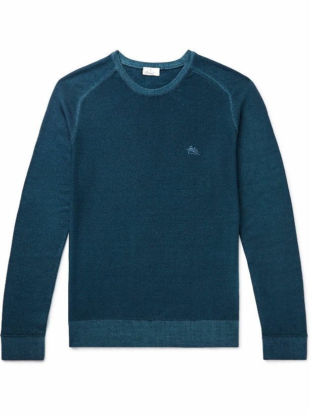 Photo: Etro - Slim-Fit Logo-Embroidered Wool Sweater - Blue