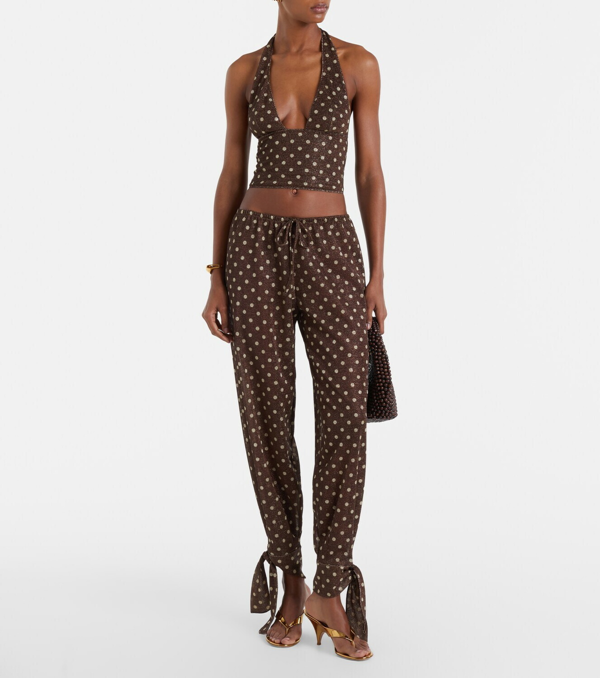 Oséree Lumière polka-dot halterneck crop top