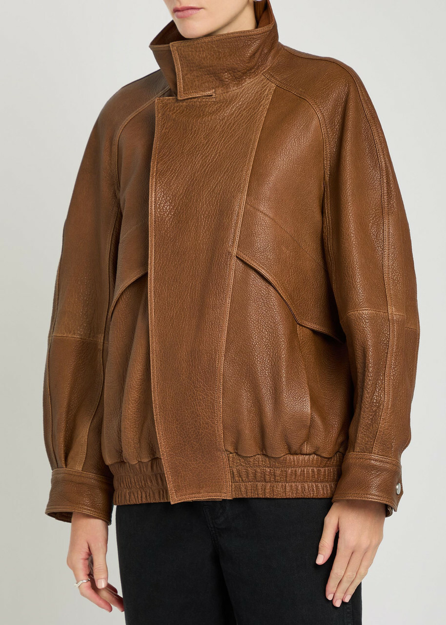 Nour Hammour Ariste Panelled Grained Leather Bomber Jacket Brown