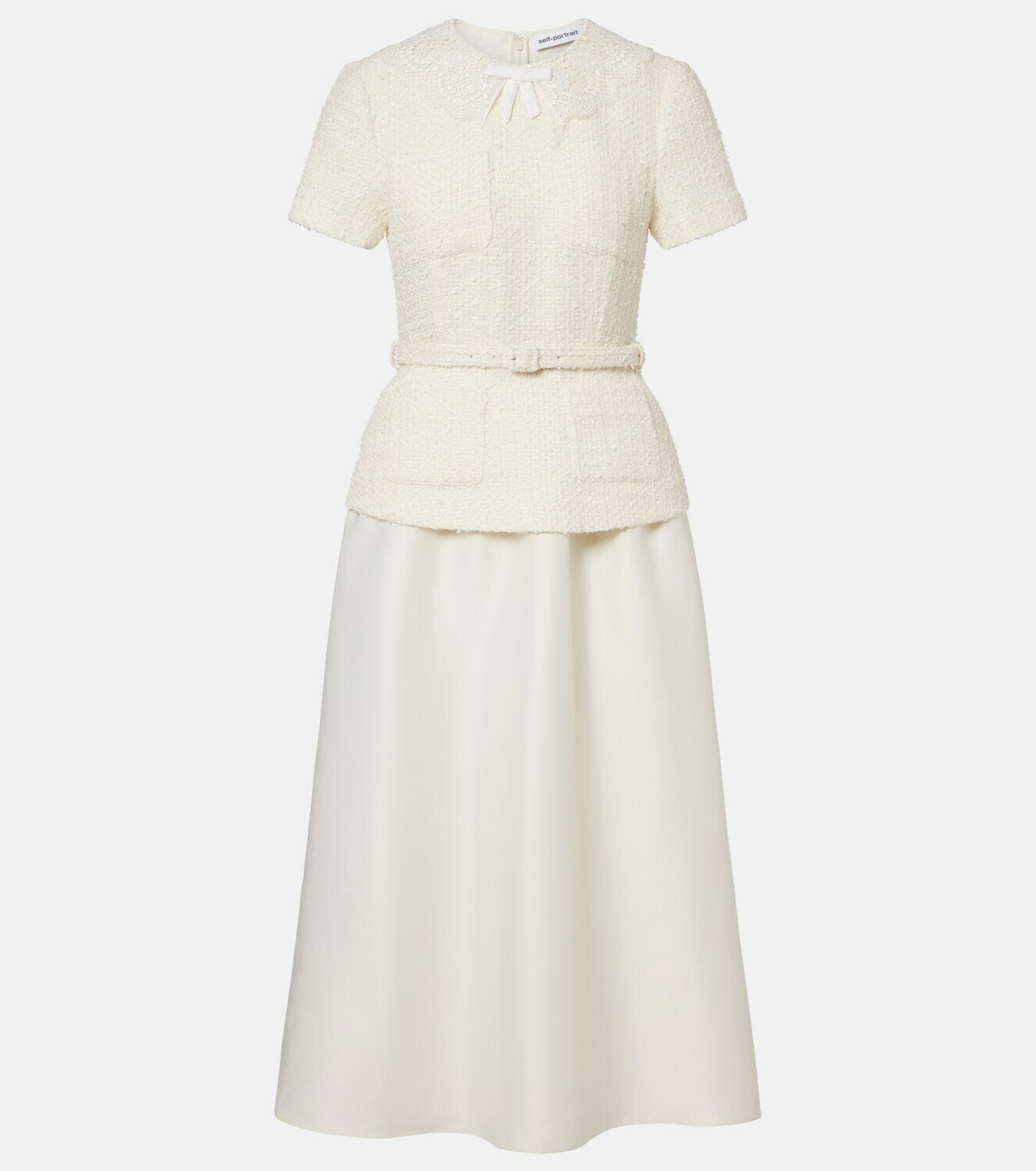 Self-Portrait Paneled bouclé and taffeta midi dress