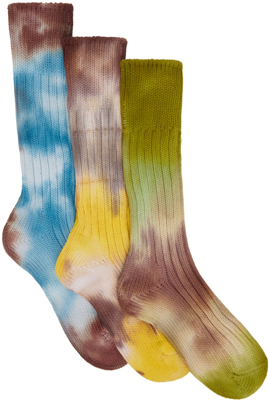Photo: Stain Shade Three-Pack Blue & Beige decka Edition Socks