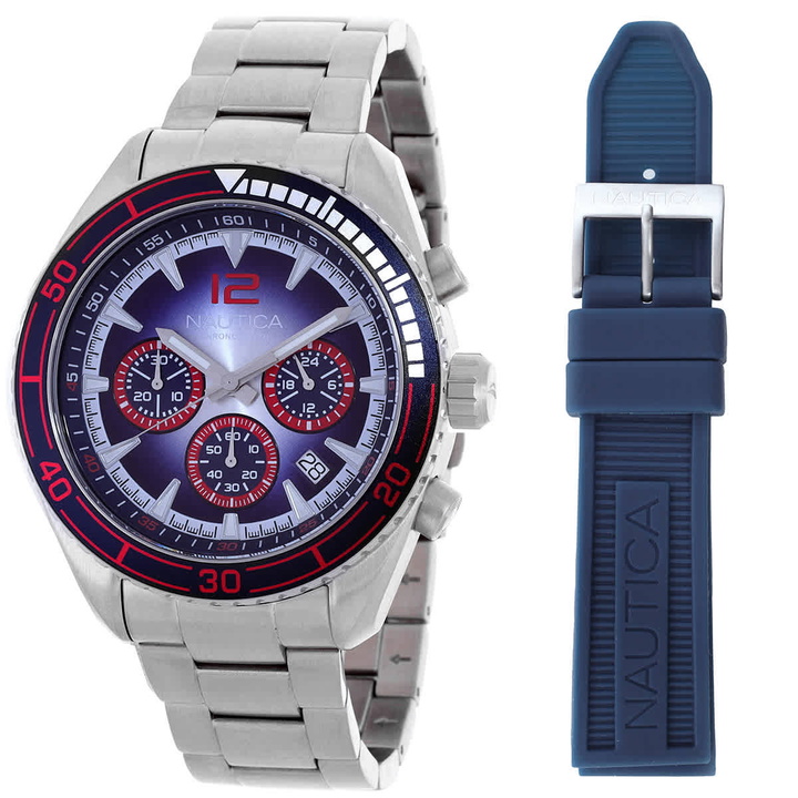Photo: Nautica Key Biscane Chronograph Quartz Blue Dial Mens Watch Box Set NAPKBF302