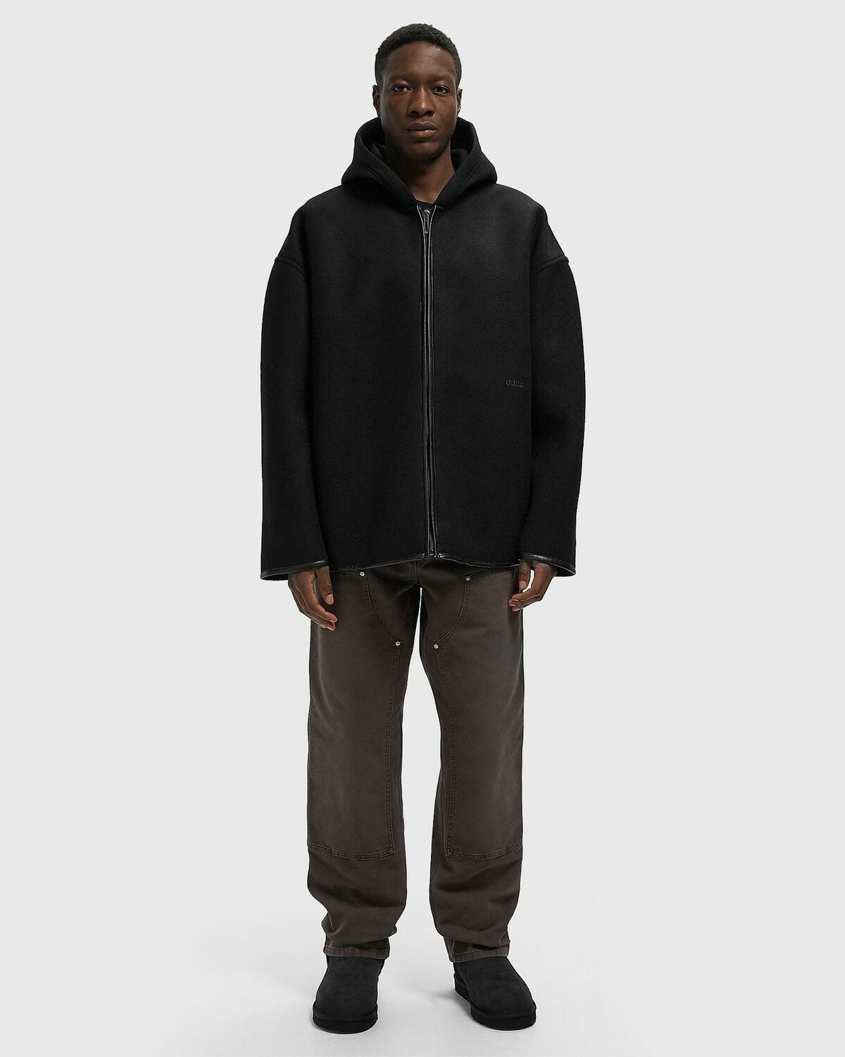 032c NEOPRENE ZIP UP HOODED JACKET Black Mens Coats/Parka