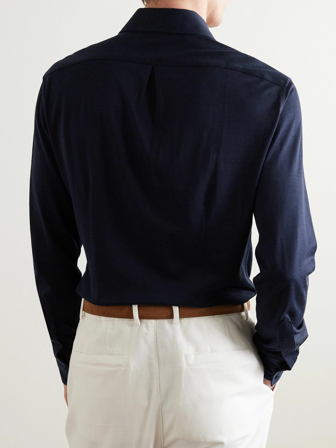 Brunello Cucinelli - Cutaway-Collar Silk and Cotton-Blend Shirt - Blue