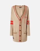 Pinko Varsity Style Cardigan With Embroidery And Patch Multicolour: Beige/Red