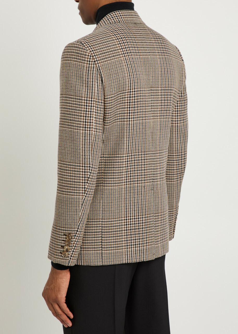 Valentino Garavani Houndstooth Double-breasted Wool Blazer Beige