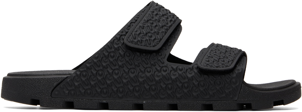 Hugo Black Monogram Riptape Strap Sandals