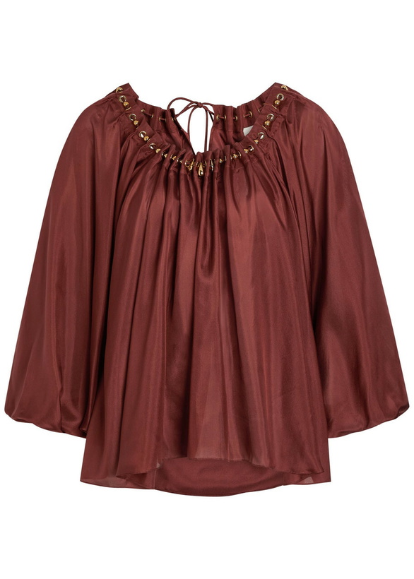 Photo: Zimmermann Aster Gathered Silk Blouse Dark Red