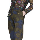 Dries Van Noten Khaki and Navy Satin Floral Trousers